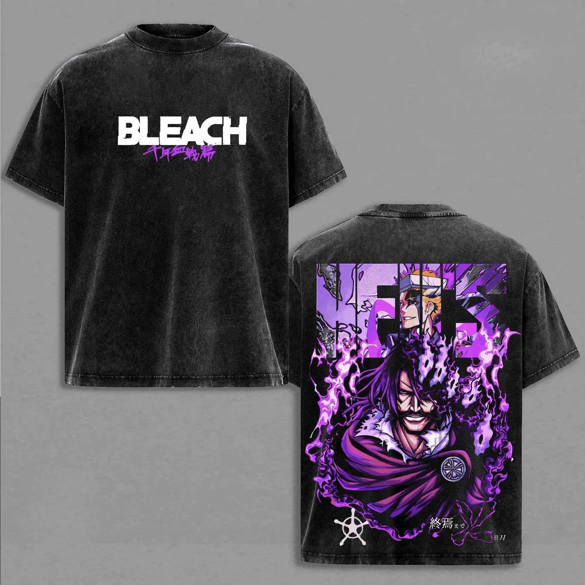 Vintage Washed BLEACH Thousand-Year Blood War Graphic T Shirt Cotton Short Sleeve Oversized Unisex Anime Manga Streetwear Tops