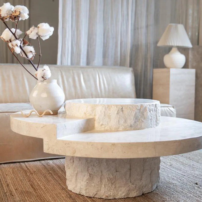 

Customizable Italian light luxury natural marble travertine coffee table