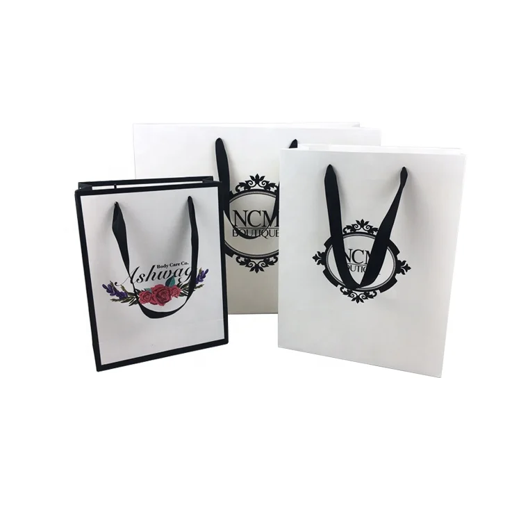 Wholesale Custom Printed White Shopping Paper Bag With Your Own Logo