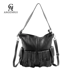 ANGENGRUI Women's Bag High Quality Soft First Layer Cowhide Bag Large Capacity Casual Shoulder Bag Motorcycle Bag