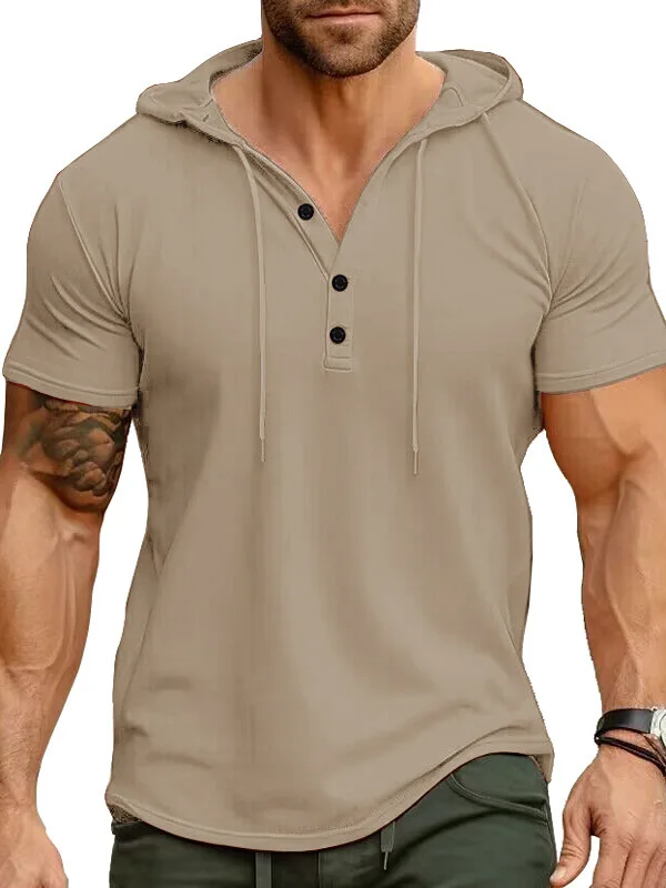 

Summer New Men's American ort Sve Color T-irt Trendy INS Hoodie f Sve Top Sport Fitn Henry irt Polyes...