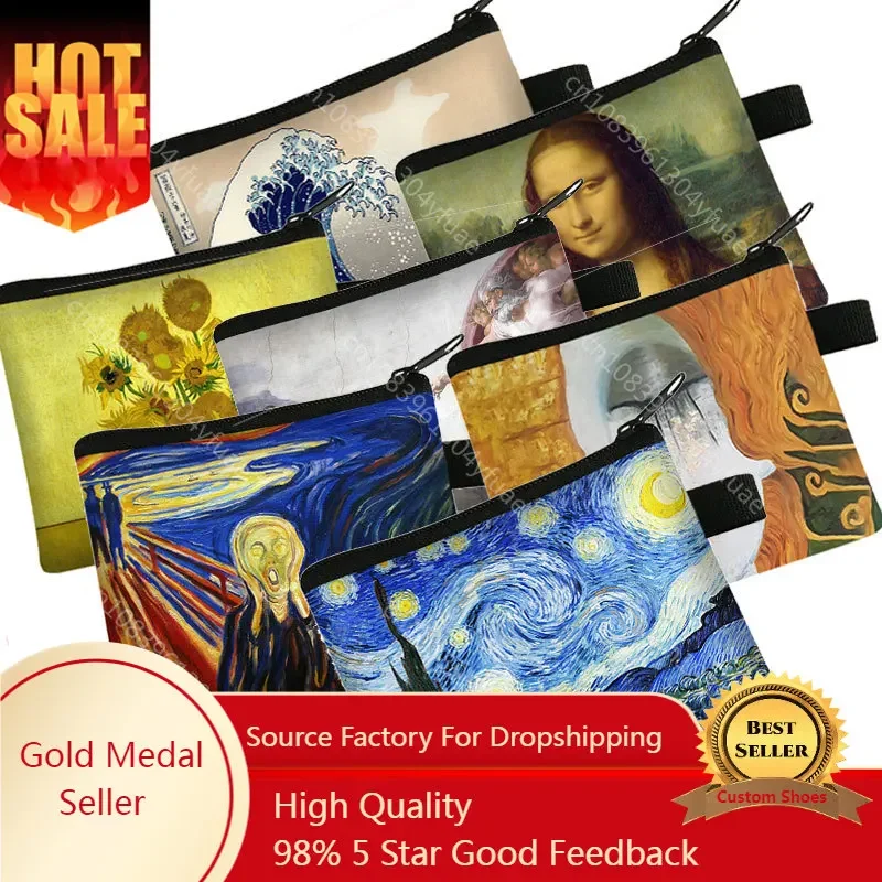 

Classic Creative Coin Purse Oil Painting Starry Night / David / Mona Lisa Change Purse Lady Card Holding Small Square Wallet