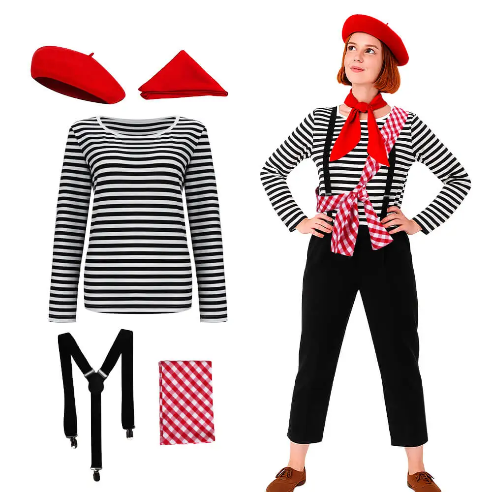 

Game Maelle Baguette Outfit Cosplay Costume Clair Obscur: Expedition 33 Women Shirt Hat Tie Black Suspenders Takerlama