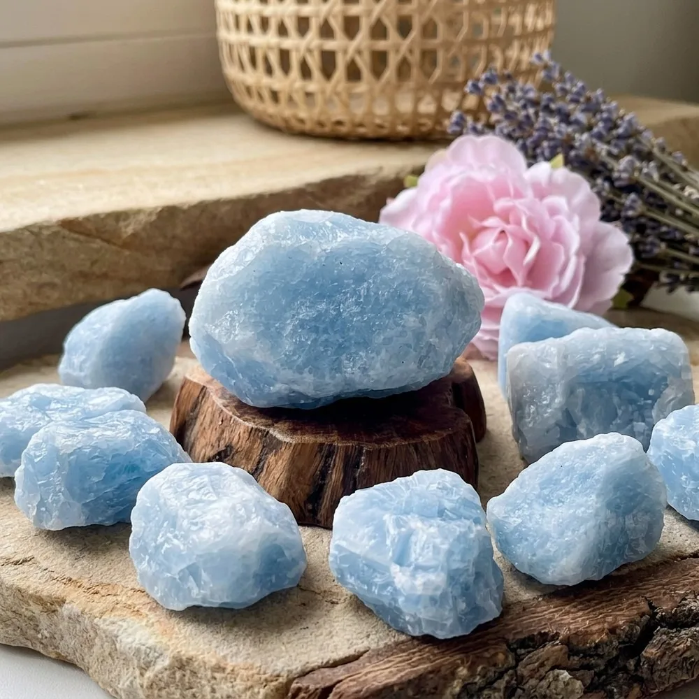 Blue Calcite Raw Crystal Cluster Quartz Stone Mineral Specimen for Reiki Energy Healing Home Decor