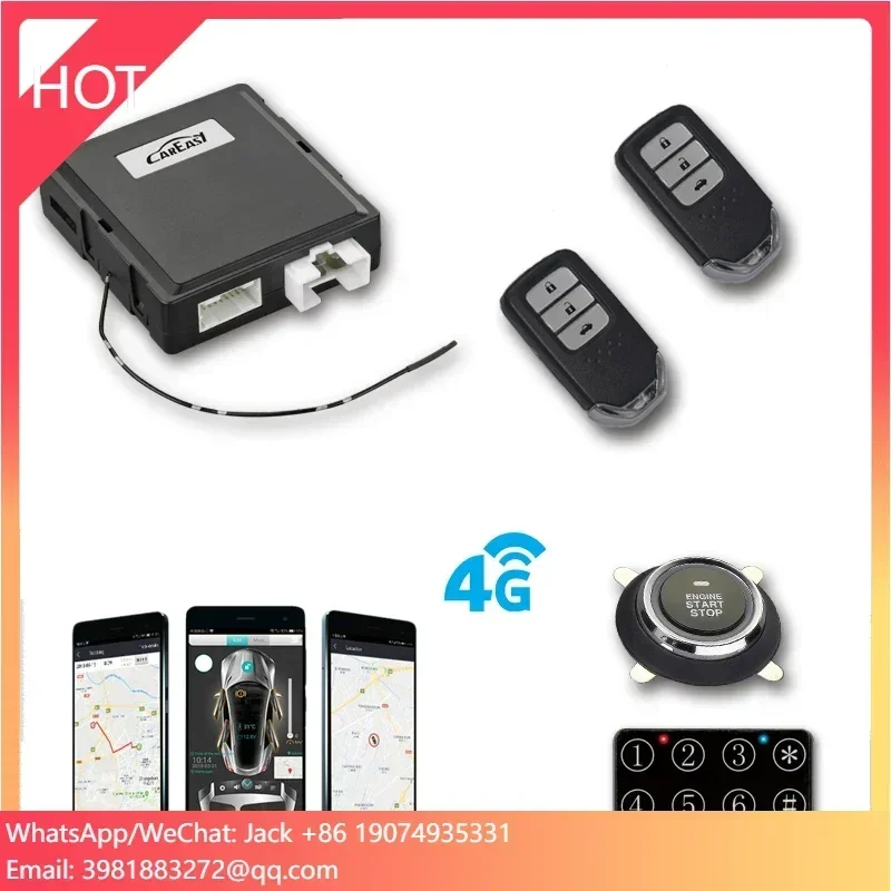 4G GPS/GSM Smartphone Control Car Alarm PKE Keyless Entry Push Button Engine Start With Remote Starter