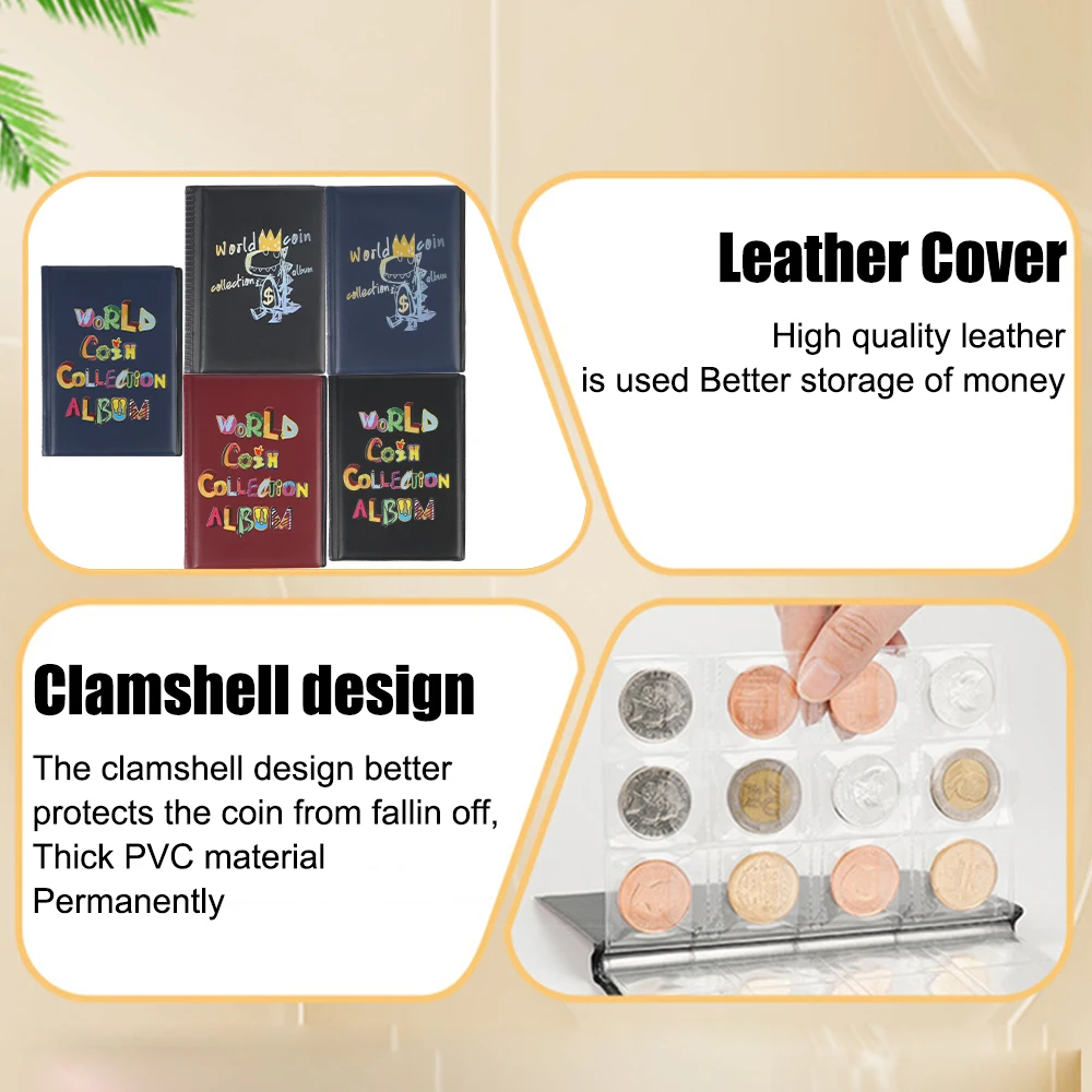120 Pockets Coins Collector Coin Holder Albums Coin Album Book Mini Penny Coin Storage Bag Collecting Money Organizer