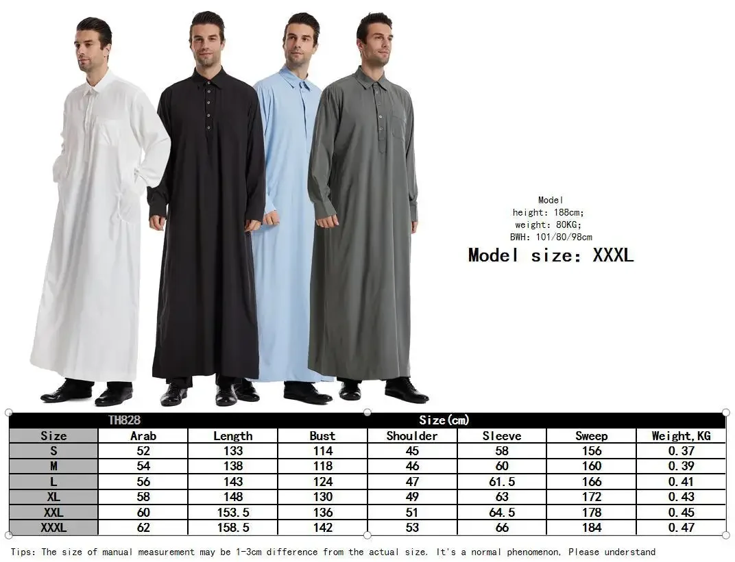 Eid Muslim Men Jubba Thobe Mens Long Shirt Dress Islamic Ramadan bavero Robe Saudi Musulman Wear Abaya caftano Dubai Arab Dress