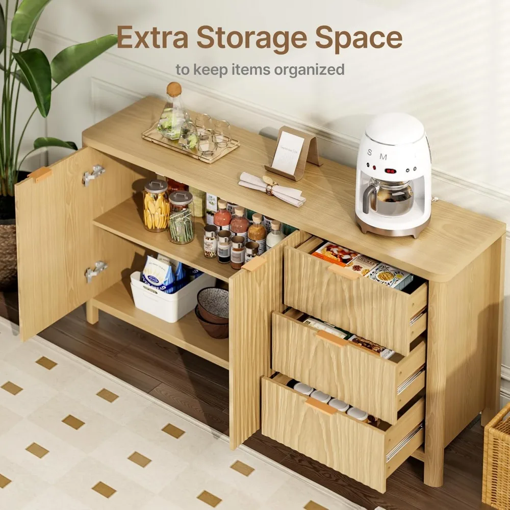 خزانة جانبية ذات رف قابل للتعديل، بوفيه كبير متعدد الوظائف 46.6 مع أبواب وأدراج، حل تخزين مميز #4