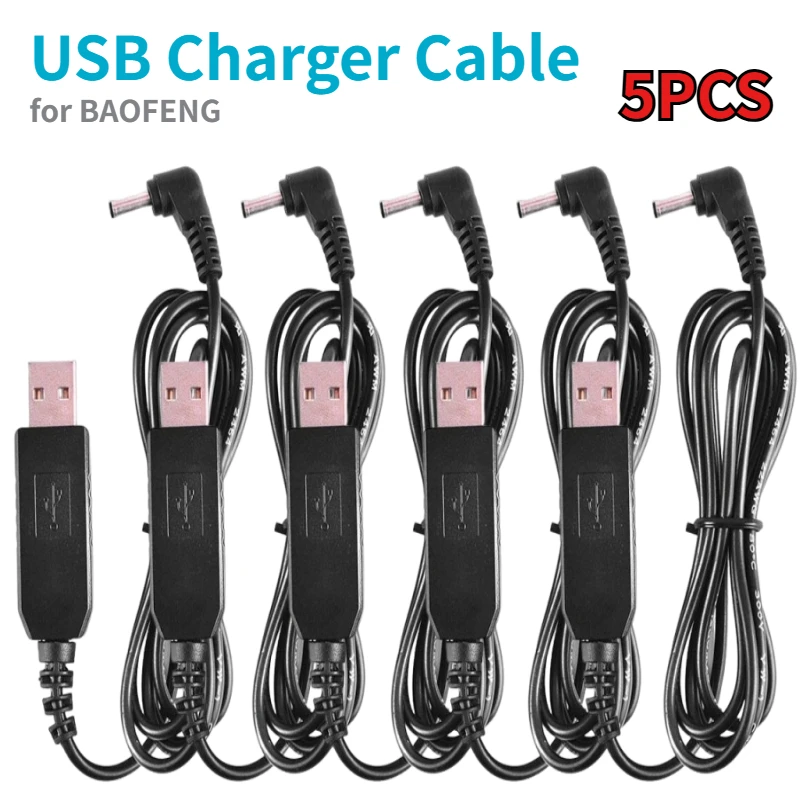 5Pcs Baofeng Walkie Talkie USB Power Charger Car Charger Boost Cable for UV-5R UV-9R Plus Pro UV-82 BF-F8HP UV-82HP UV-5X3
