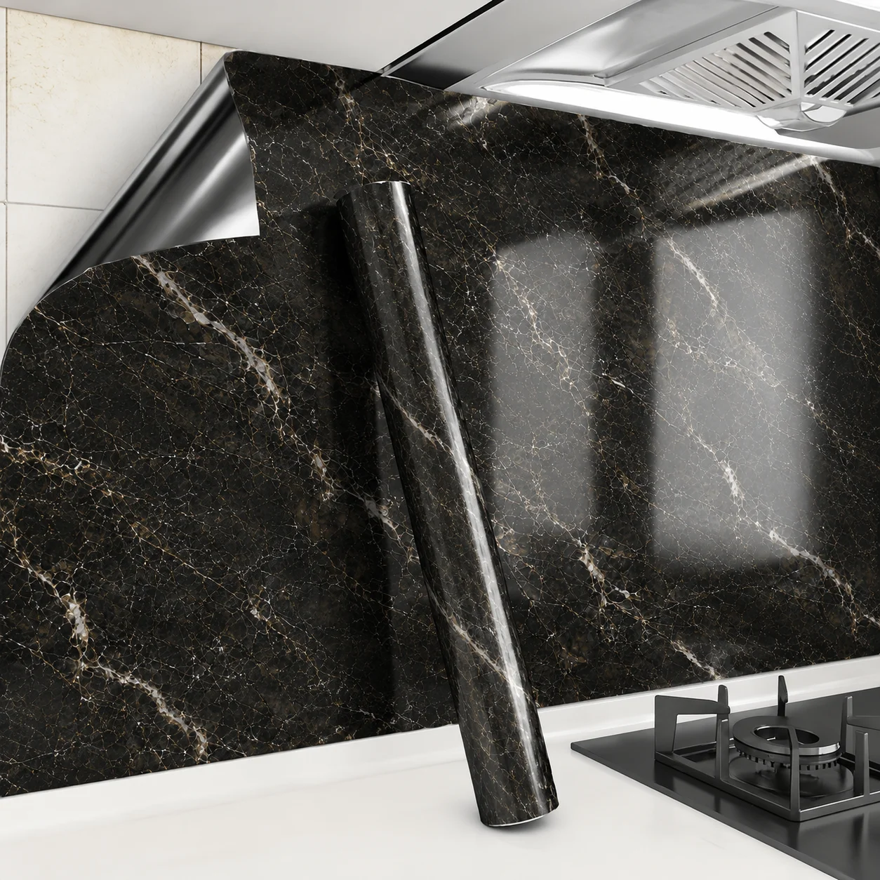 Faux-Marble Oil-Proof Kitchen Stickers Protective Film For Walls Designed To Prevent Oil Stains And Decorate Your Kitchen.