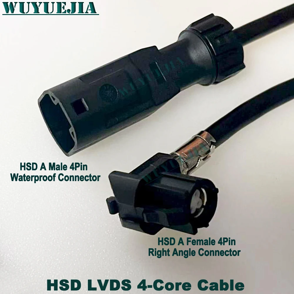 hsd-lvds-fakra-4芯ケーブル、オス端子4ピン、防水仕様、メス端子4ピン、右角度、高速データケーブル、車載カメラおよびインフォテインメントシステム用。