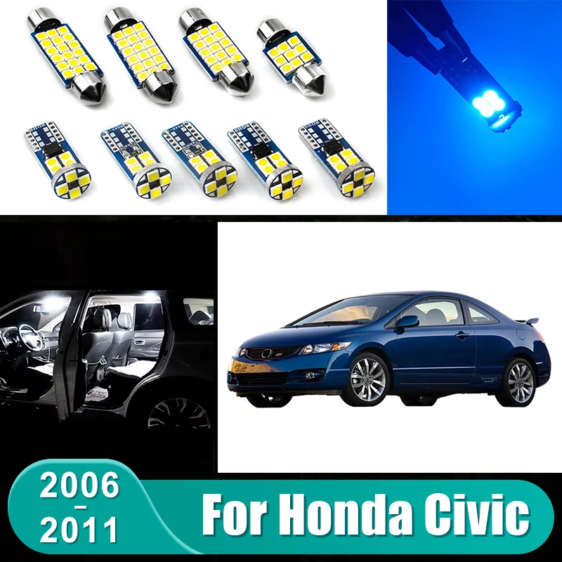 

For Honda Civic 8th 2006 2007 2008 2009 2010 2011 Civic 8 11pcs Car LED Bulbs Interior Dome Reading Lamp Trunk Light Accessories