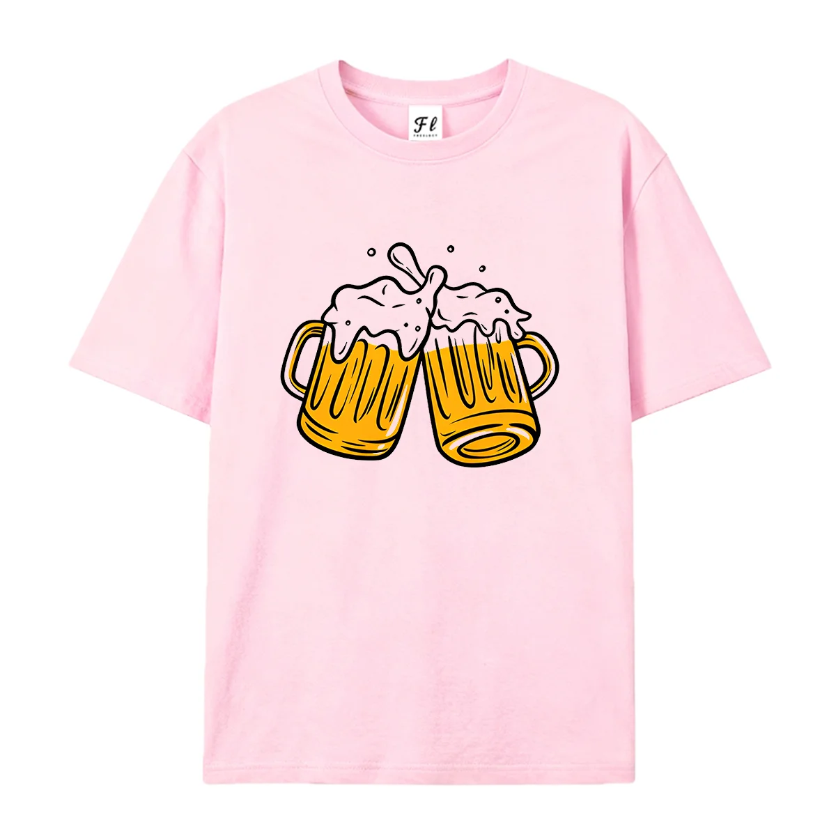Women Men Hand Drawn Beer Mugs Cheers Graphic T Shirt Summer Casual Short Sleeve Cotton Tee Simple Drink Toast Print Fashion Top
