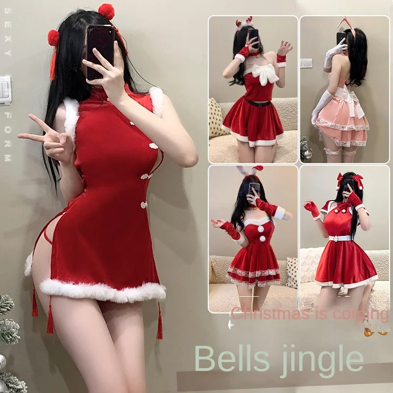 Robe de cosplay de reine de Noël, cape sexy d'Halloween, robe de lapin rouge