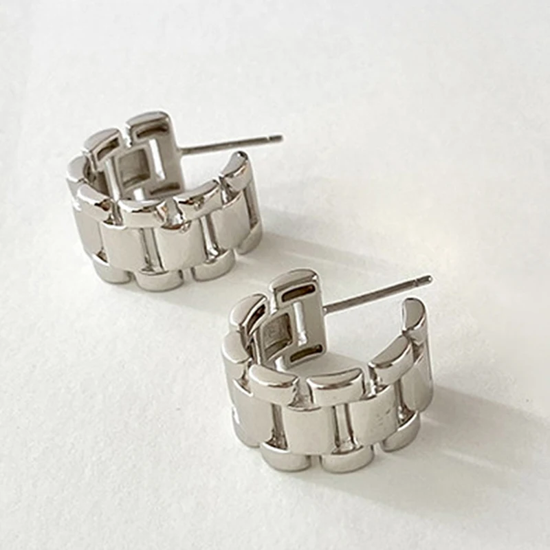 Huitan Metall Uhren armband Design Creolen für Frauen Mode Vertrag weibliche Ohr Piercing Ohrringe täglich tragen trend igen Schmuck