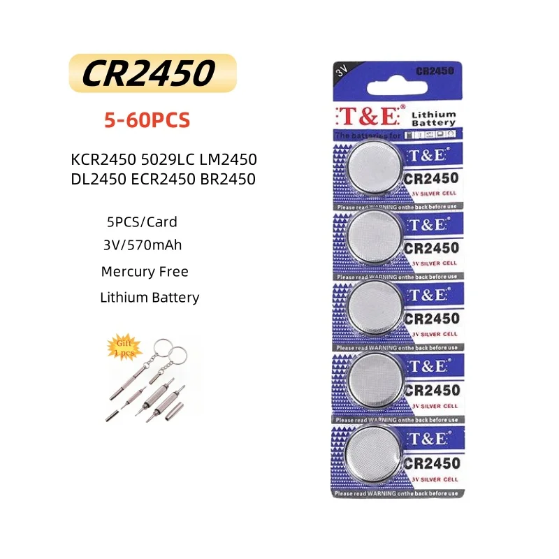 5-60pcs CR2450 baterai KCR2450 5029LC LM2450 DL2450 ECR2450 BR2450 3V baterai Lithium untuk jam kunci mobil tombol jarak jauh sel koin