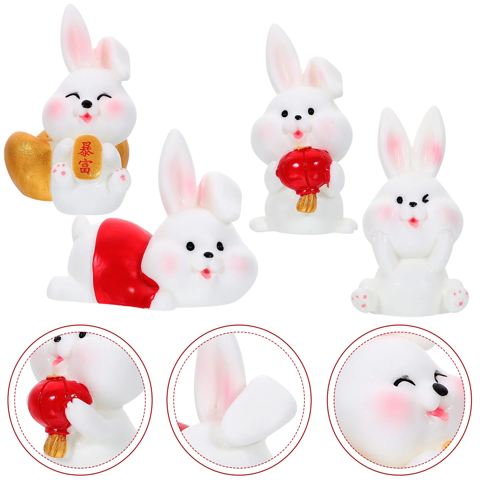 12pcs Resin Bunny Figurines Zodiac Decorations Miniature Desktop Garden House Easter Toys Cartoon Statues Animal