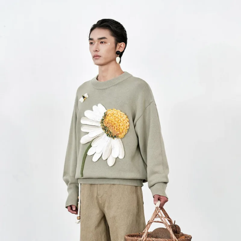 HKSH Spring Autumn New Men Tide Punk Handmade Crochet 3D Sweater Niche Valley Youth Design Vintage Avant-Garde Pullover HK18849
