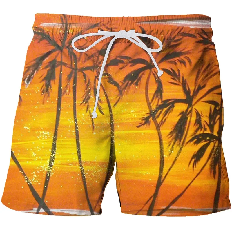 Fashion 3D Print Hawaiian Plants Beach Shorts Summer Swimming Trunks For Men Casual Drawstring Quick Dry Surf Board Shorts