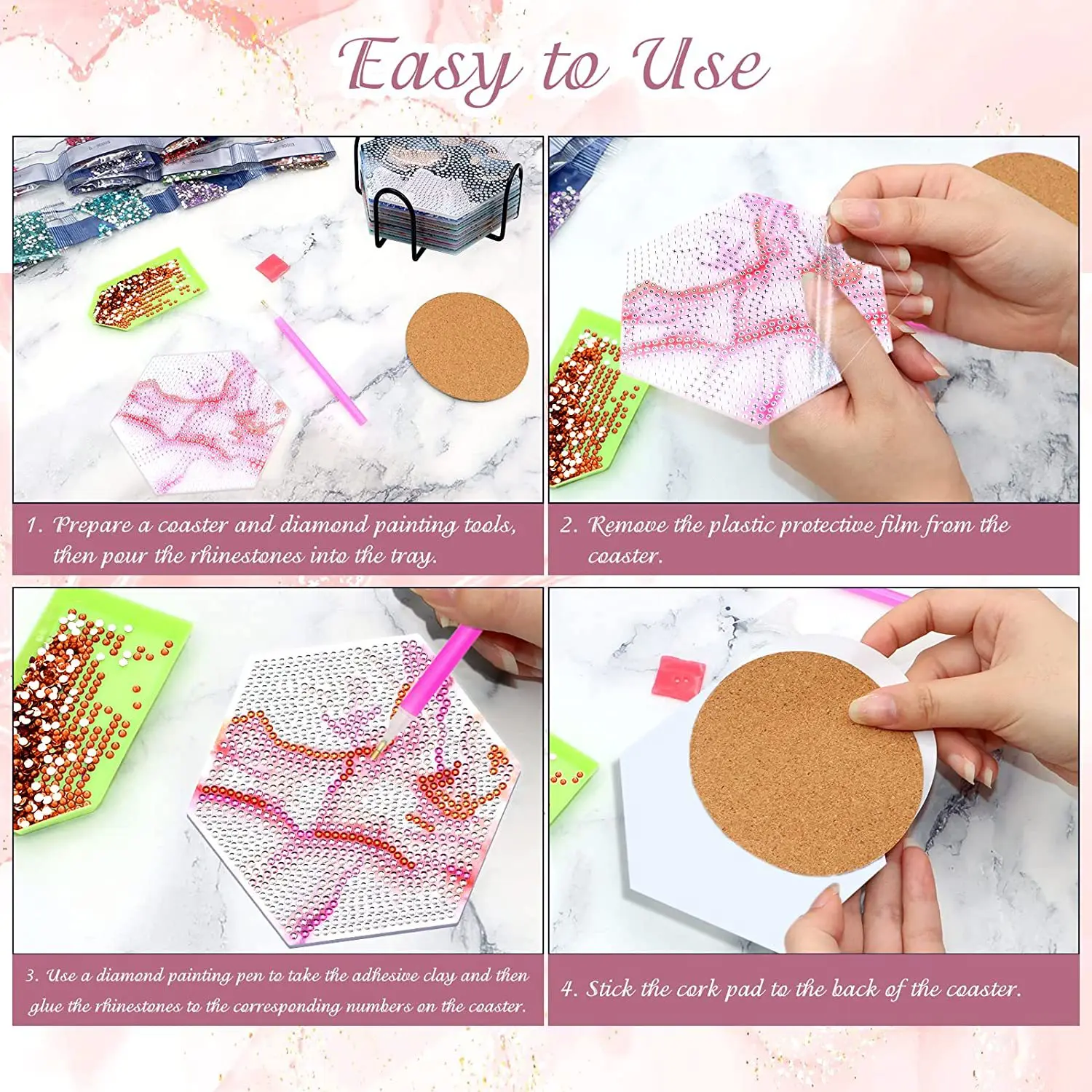 8pcs/sets Diamond Painting Coaster DIY Beach Love Heart Drink Cup Diamond Art Coasters Table Placemat Pad Kitchen Accessories