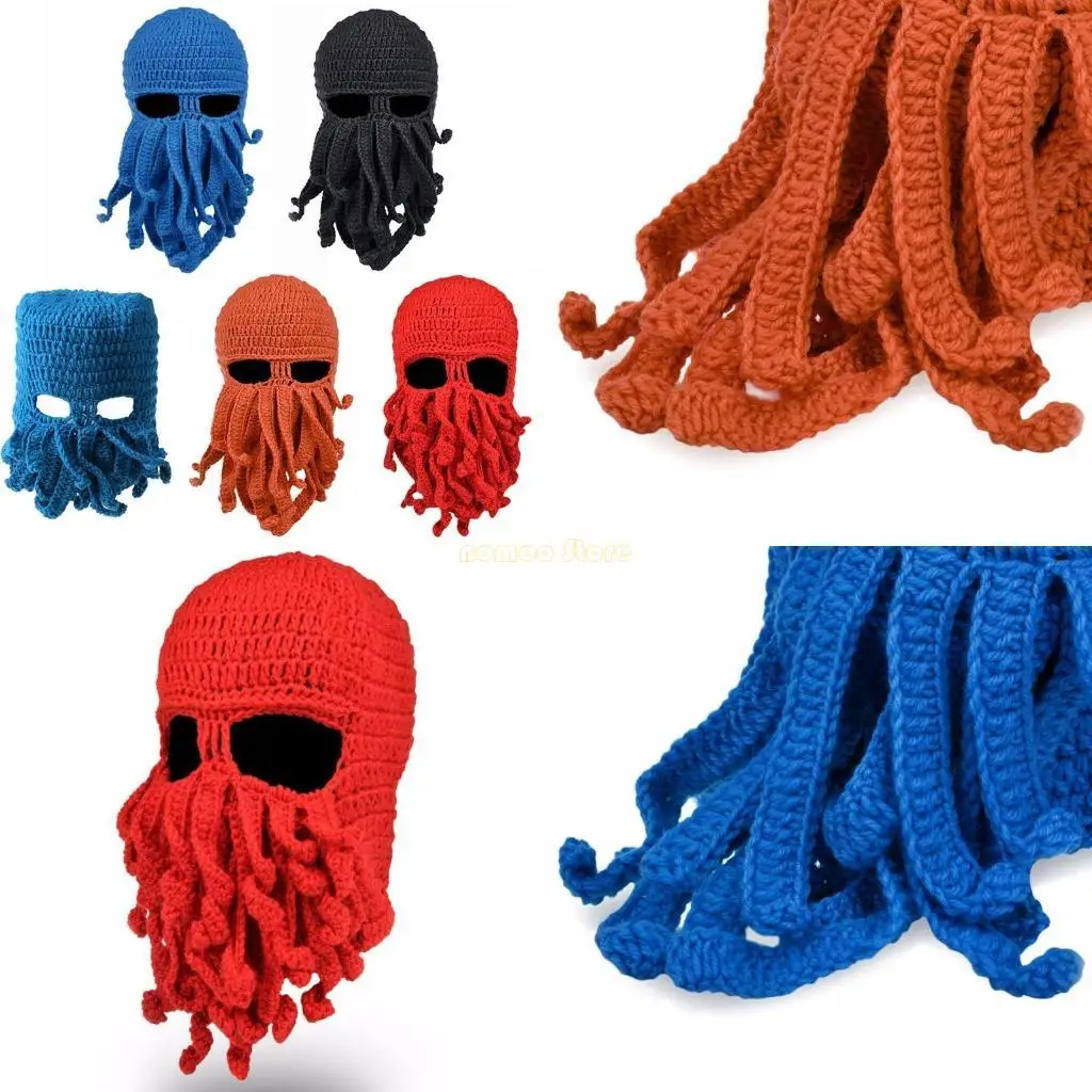 31BF Kreatywna maska ​​ośmiornicy nakrycie głowy dzianinowa wełniana czapka szydełkowa czapka typu beanie dla mężczyzn