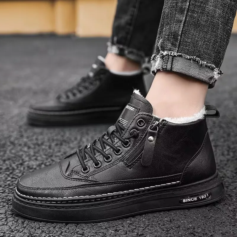 رجل أحذية سوداء بولي Leather جلد أحذية رجالي 2025 الخريف الشتاء مريحة عالية الجودة حذاء كاجوال موضة سستة منصة الأحذية #3