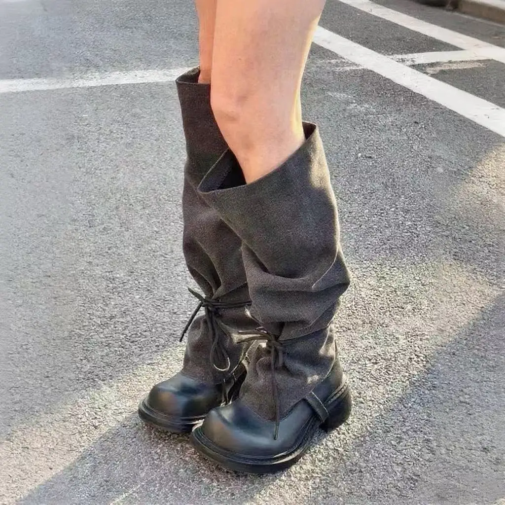 

Loose Pants Legs Botines Para Mujeres Slip On Bota Feminina Round Toe Cowboy Boots Motorcycle Botas Vaqueras De Mujer Punk Cool