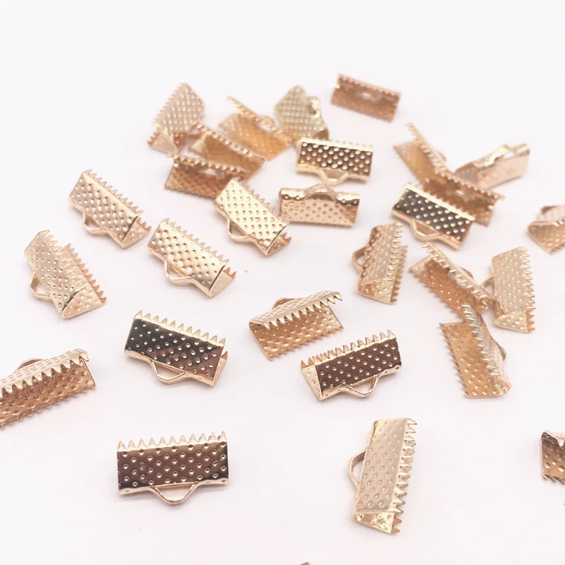 50pcs 10mm Metal Crimp End Fold Over Clasps Cord End Clips KC Gold /dull Silver/Bronze/silver/GunBlack Plated DIY Jewelry Making