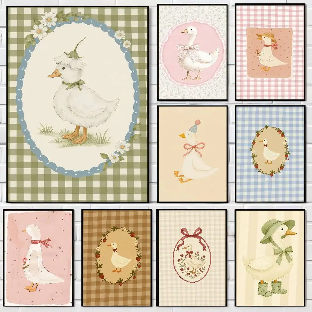 Cartoon Niedliche Tier-Blumen Baby-Entchen Vintage Poster Klebende Vintage-Dekoration für Zimmer, Zuhause, Bar, Café Kawaii Raumdekoration