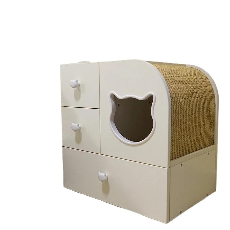 Solid wood anti-cat bite line bedside table, cat litter, cat scratching board bag