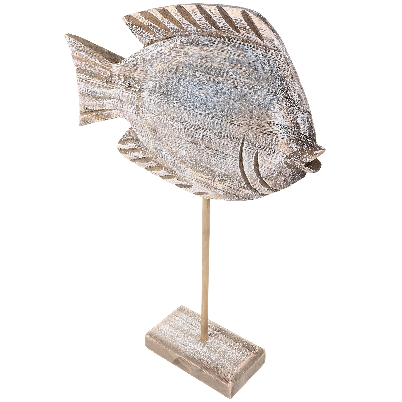 

Solid Wood Hand Carved Fish Statue Rustic Nautical Home Ornament Lucky Decor for Mantel Kitchen Living Room Table