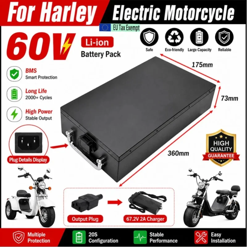 60V40Ah Lithium-Batterie für 2000W Harley Citycoco faltbaren Elektroroller, kostenloses passendes Ladegerät