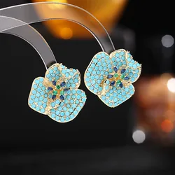 SENYU Fashion Flower Stud Earring Beautiful Color Cubic Zirconia Luxury Women Jewelry for Banquet Wedding Bridal Earrings