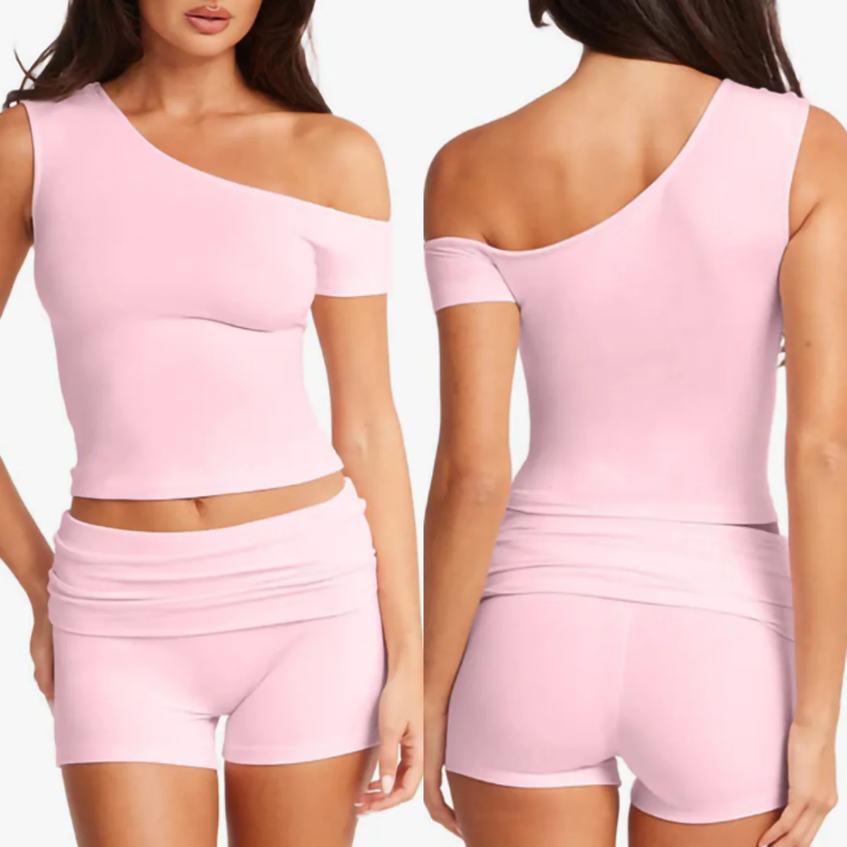 

Gym set Women Single Shoulder Sports Bra Folded shorts Yoga suit Clothing Fitness Workout Tank Top Running Shockproof Vest