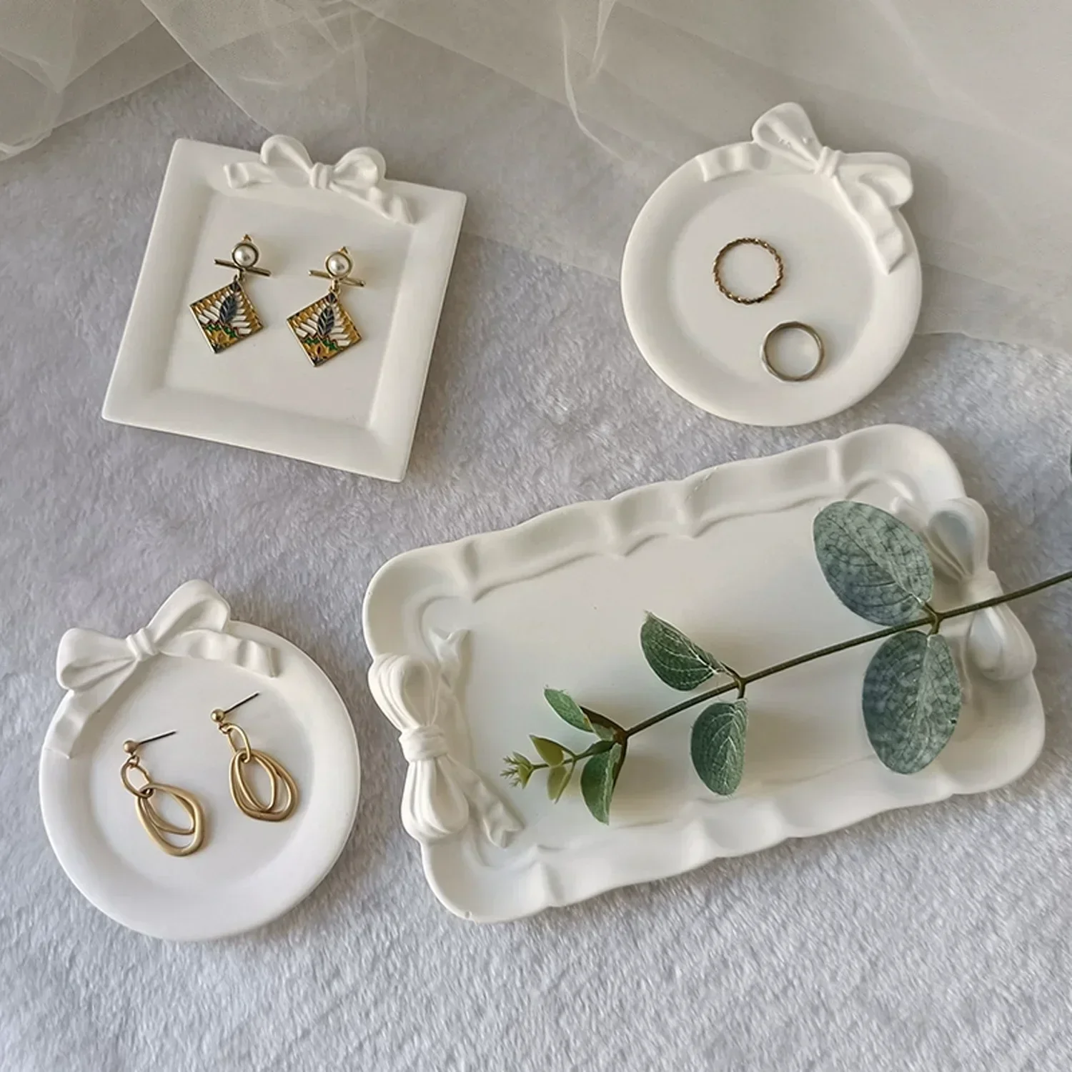 Bandeja de encaje con lazo, moldes de silicona para cemento, bricolaje, arco, molde de yeso de hormigón, Cenicero, posavasos, molde de cristal, molde de yeso, artesanía de decoración del hogar