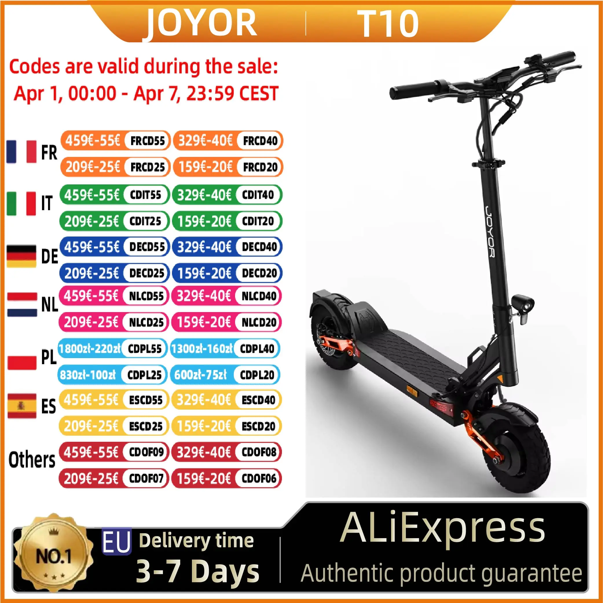 Trottinette électrique adulte JOYOR T10, moteur 1000W*2, batterie 60V18AH, trottinette tout-terrain, pneus tout-terrain de 10 pouces, trottinette électrique pliable