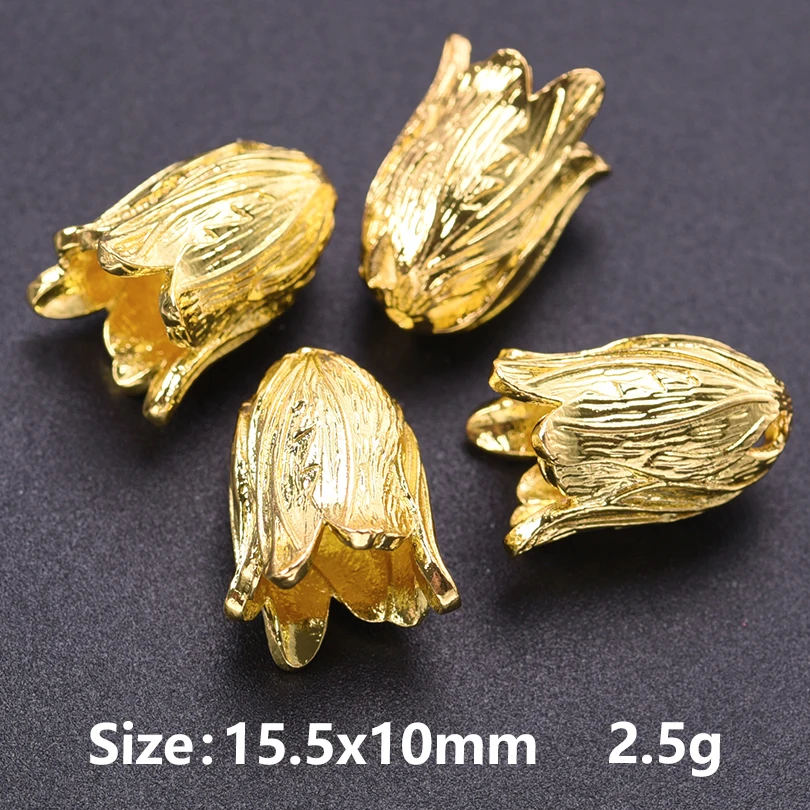10pcs/Lot Fashion Plant Flower New Alloy Material Pendant Tulip Lily Fringe Hollowing Flower Charms Necklace Earring Accessories