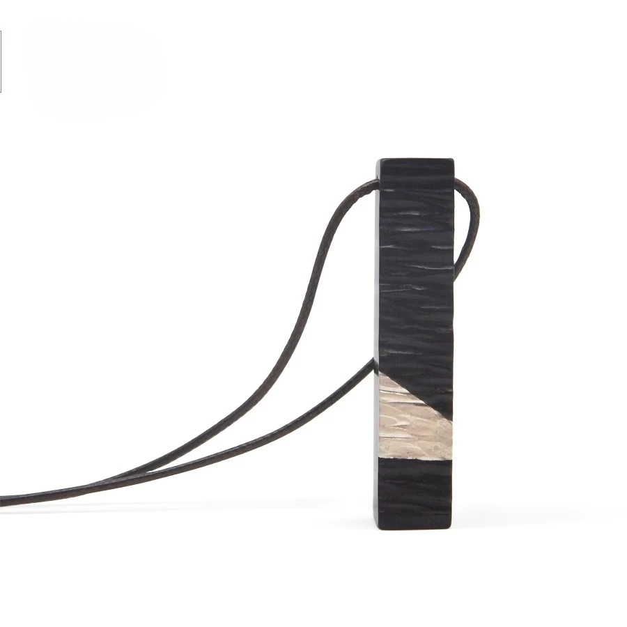 

New Handmade Pendant Necklace, Silver Inlaid Ebony Fashionable Versatile Men's and Women's Sweater Chain