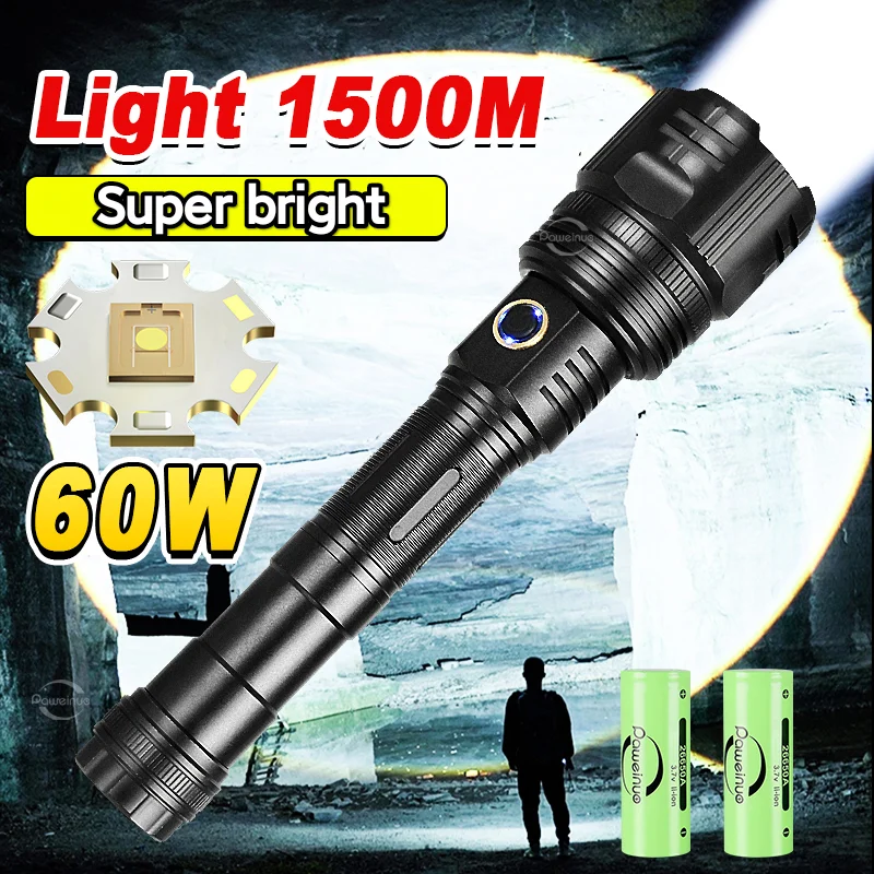 Super Bright Rechargeable Flashlight High Power Led Flashlights Powerful Torch Usb Tactical Lantern Zoom Lighting 1500Meter