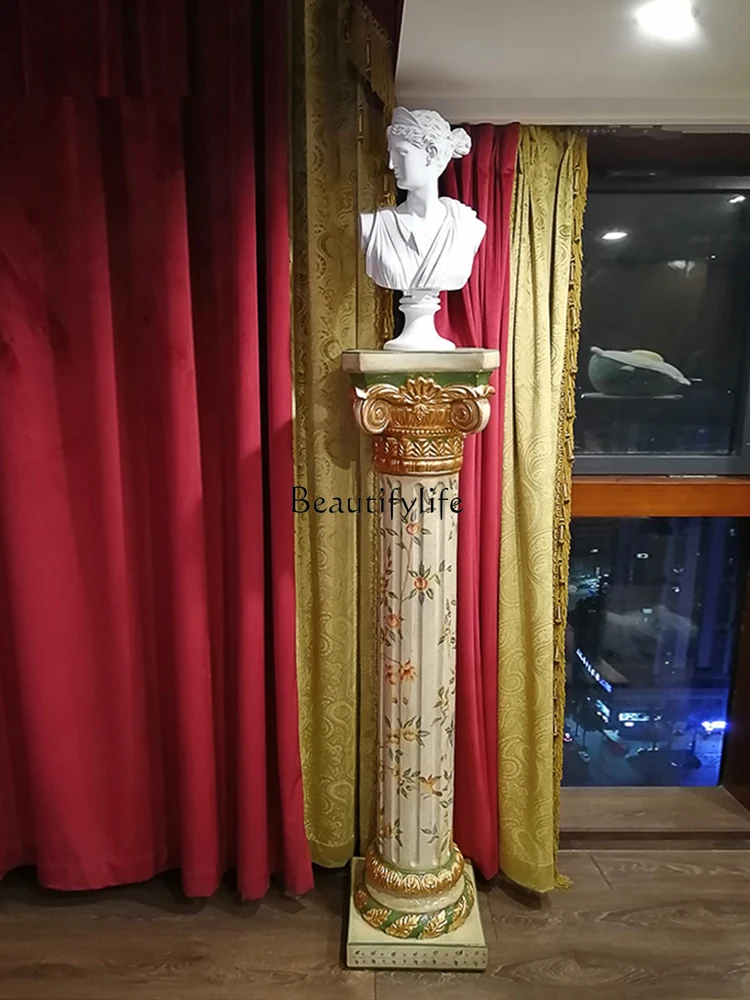 European-Style Classical Flower Flower Stand Roman Column Hand Painting Gold Carved Flower Pot Rack