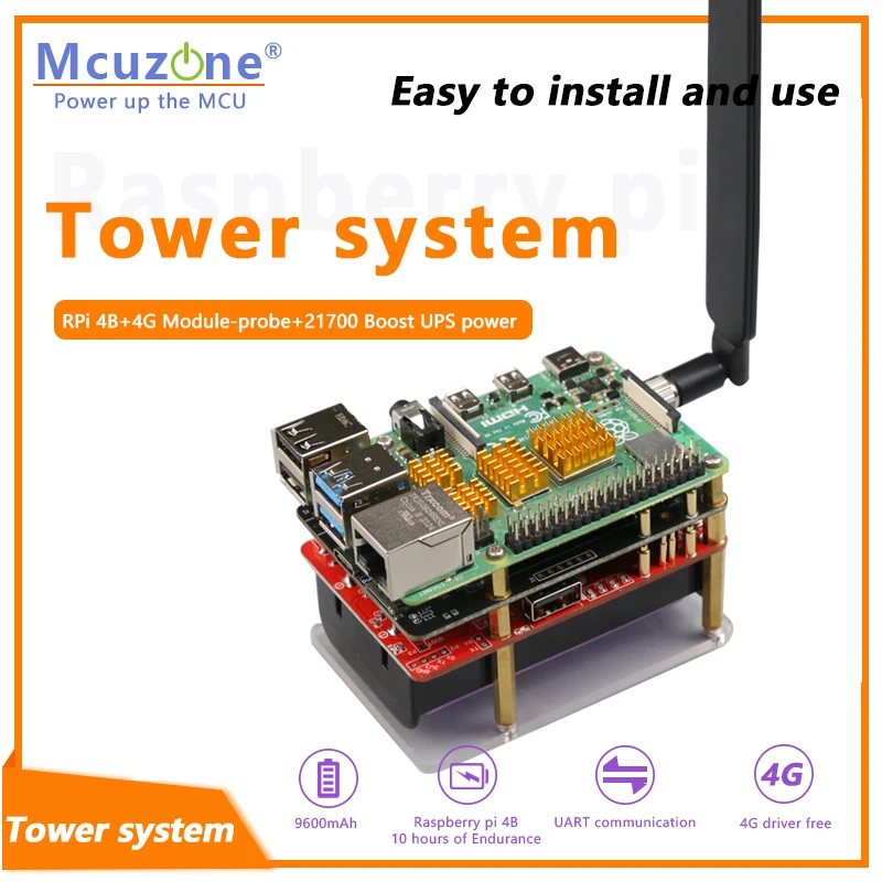 Tower system для Raspberry Pi-4B с внешним аккумулятором 21700 и модулем 4G LTE, HUAWEI ME909S-821ap V2, Φ, CAT4 LTE без драйвера