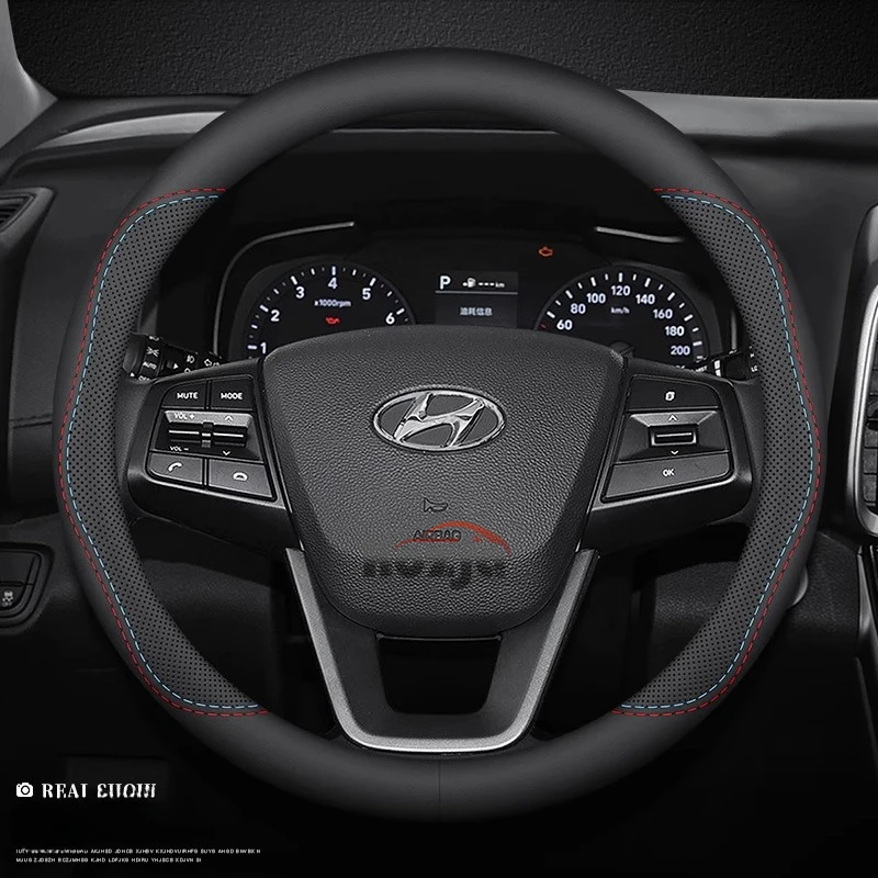 

Car Leather Steering Wheel Cover for Hyundai Palisade Santafe Veloster H-1 Sonata N Line SEL Tucson HB20 Aslan INSTER Casper