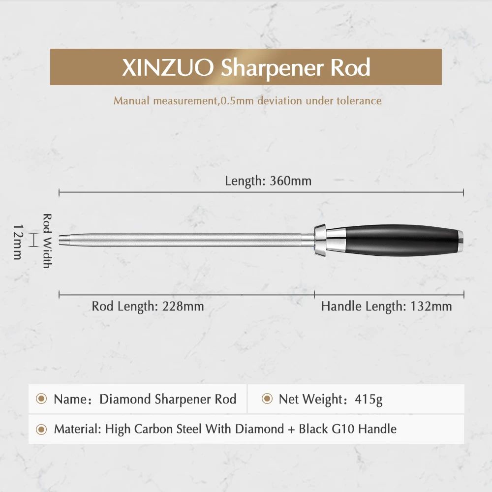 XINZUO Diamond Sharpener Rod G10 Handle Kitchen Honing Steel Knife Sharpening Carbon Steel Professional Knife Sharpener Rod