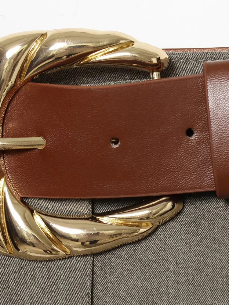 กางเกงขายาวลำลองทรงขากว้างสำหรับผู้หญิง ประดับจีบตกแต่ง พร้อมเข็มขัดคุณภาพดี เนื้อผ้านุ่มสบาย