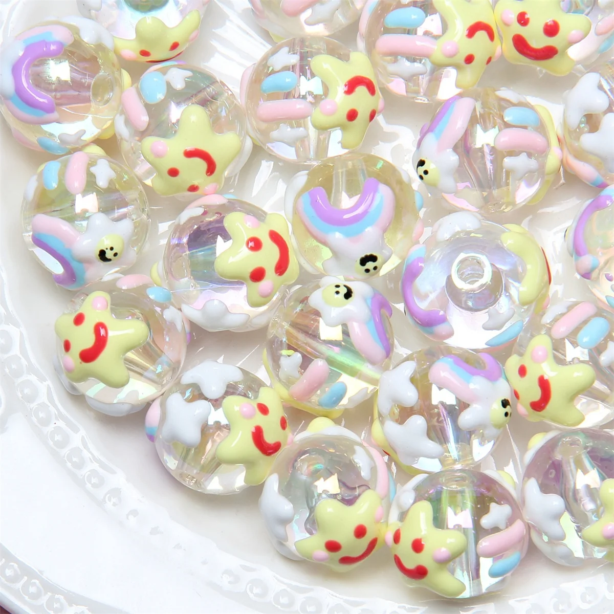 CH42 3pcs Cute Cartoon Acrylic Hand Beads DIY Bracelet Mobile Phone Chain Clothing Hanging Accessories Wholesale Beads