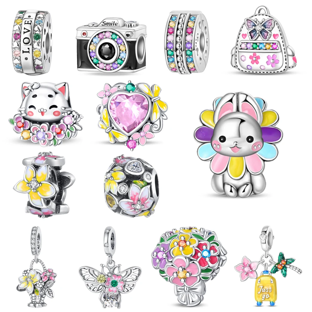 

Красочные рюкзаки-бабочки из стерлингового серебра 925 пробы, бусины и корзина с цветами, висячие подвески, подходят для браслета, женские изысканные ювелирные изделия, подарки