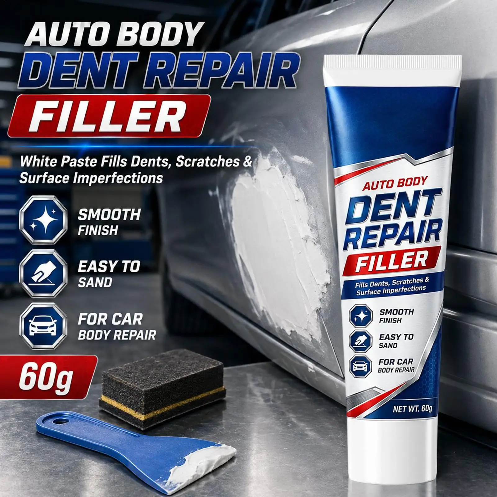 Car Auto Body Dent Repair Filler 60g White Putty Paste Scratch Repair Agent For Car Door Bumper Quick Fixing Cream