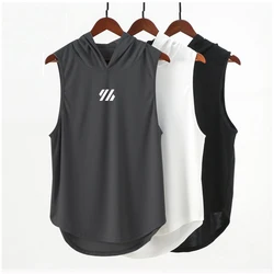 Mens Gym Tank top Men Fitness Sleeveless hooded Shirt Male Mesh Breathable Fitness Sports Vest Undershirt Gyms Running Vest Men