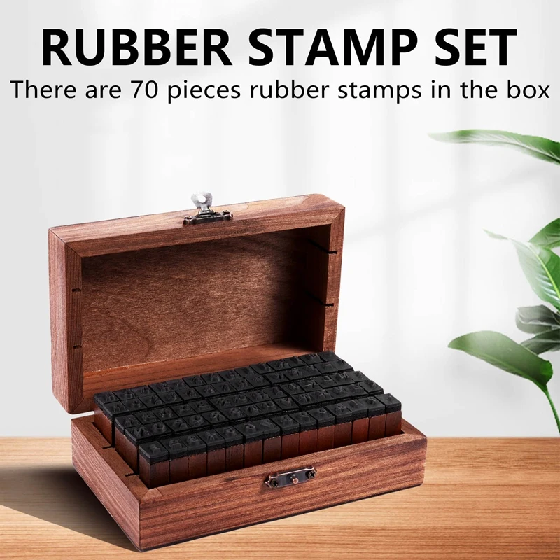 Rubber Stamp Alphabet Number Symbol Wooden Box Set Print Style Wood Letter 70PCS