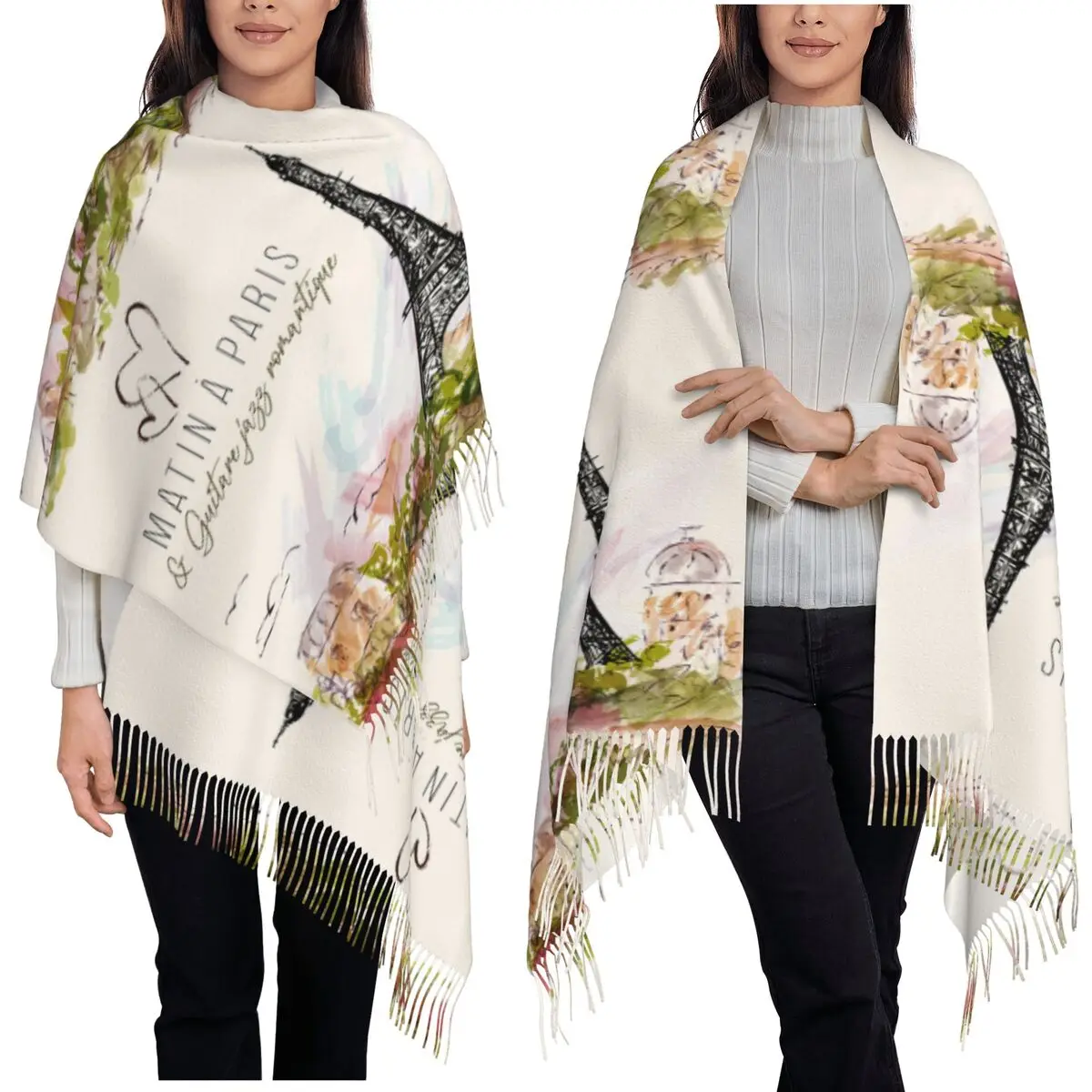 

Paris Eiffel Tower Scarf Tassel Scarves Women Soft Warm Shawls and Wraps Long Fall Winter Shawl Wrap